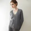Suéter Cardigan para Mujer de Cachemira Pura, Manga Larga, Cuello Amplio, Tejido de Trenza, Nuevo Estilo Grueso de Otoño e Invierno