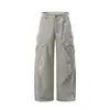 Pantalones rectos de trabajo retro americano para hombre, marca trendy vibe, diseño plisado, multibolsillos, pantalones anchos holgados