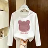 Camiseta de Manga Larga de Algodón Puro Estilo Coreano para Niñas, Primavera y Otoño, Camiseta Básica Casual con Estampado de Dibujos Animados para Bebé, Cuello Redondo