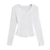 Nueva Camiseta de Manga Larga con Cuello en V Kardashian Primavera y Otoño 2025 para Mujer Skims Ajustada Top Corto Básico