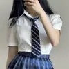 Traje de Uniforme JK Estilo Universitario Sexy Camisa Blanca de Cintura Camisa de Manga Corta con Diseño de Nicho Mangas Abullonadas Verano