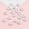 Cuentas de Acrílico 4*7mm Fondo Blanco Inglés Letra Dorada Letra Única Cuentas Planas DIY Accesorios para Joyería de Educación Temprana para Niños