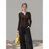 Cárdigan de Punto Lilvi Melade Color Café Cuello en V 2026 Ropa de Abrigo Otoño Manga Larga Capa Interior Capa Base Top Mujer