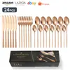 410 Popular Transfronteiriço Amazon Conjunto de Talheres de Aço Inoxidável com 24 Peças - Faca, Garfo e Colher - para Hotel, Casa, Mesa - Caixa de Presente