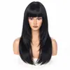 Cabelo Longo Liso Preto Natural Cruzado Japonês Coreano Mulher Franja Lateral Fibra Química Seda de Alta Temperatura Peruca Diária de Trabalho Alto Nível