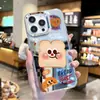 Estilo Coreano Ins Fofo Desenho Animado Pão Torrado Capa de Celular com Espelho de Maquiagem para iPhone 14 Pro Capa Anti-queda para iPhone 17