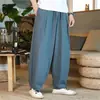 Pantalones largos de lino fino estilo chino de primavera y verano para hombre, talla grande, bombachos de pierna ancha, algodón y lino, casuales, tipo harlan