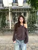Diseño Francés Nicho Chic Camiseta de Manga Larga para Mujer Holgada Estilo Coreano Hombros Descubiertos Top de Punto
