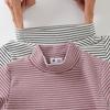 Camiseta Térmica Base para Niñas, Temporada de Otoño, Cuello Medio, Engrosada, Tejido Cepillado, Estilo Nuevo de Primavera, Moda Coreana, Elegante Camiseta Térmica Rayada