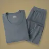 Conjunto de Roupa Térmica Masculina 100% Algodão para Outono, para Meia-Idade e Idosos, Camada Base Fina de Suéter e Calça de Algodão