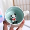 Caneca de Cerâmica 3D de Animal Tridimensional de Grande Capacidade com Tampa e Colher Desenho Animado Simples de Menina Caneca com Design de Cacau