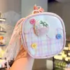 Nuevo Monedero de Encaje con Forma de Corazón de Melocotón Bolso Pequeño Femenino con Lazo Arte Textil Fresco Colgante para Colgar Almacenamiento Bolso Pequeño