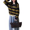 Kaning Jersey de Punto Retro con Cuello Polo y Rayas 2026 Otoño Nuevo Suéter Pulóver de Cuello Solapa para Mujer