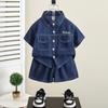 5276 Conjunto de Camisa de Mezclilla de Manga Corta de Verano para Niños 2026 Nuevo Estilo Ropa de Verano para Bebé Ropa Infantil Camisa de Moda