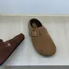 Versión de Piel de Vaca~Estilo Perezoso Casual Zapatillas de Media Punta Cerradas de Suela Gruesa para Mujer, Zapatos Birkenstock de Piel Genuina Retro Cálidos con Forro de Felpa