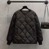 Chamarra corta acolchada de algodón plumón con cuello redondo para mujer, holgada, simple, ligera, adecuada para figuras petite, abrigo de algodón de invierno en varios colores