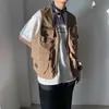 Colete de Trabalho Funcional com Múltiplos Bolsos para o Verão Estilo Japonês Retro Masculino Sem Mangas Colete Moderno Fino Solto