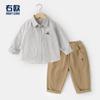 Conjunto de Roupa Preppy de Outono para Meninos Camisa Calça Casual Conjunto de Duas Peças Roupas Infantis Primavera e Outono Calça Longa de Bebê Outono