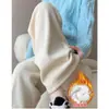 Pantalones Casuales de Pierna Ancha con Forro Polar de Corte Holgado para Mujer, Nuevos Pantalones Casuales de Invierno/Otoño de Cintura Alta Adelgazantes de Longitud Completa