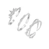 Anillo Abierto Apilable de Moda Simple de Hada para Mujer, Conjunto de Anillos Exquisitos, Serie de Flores Agrupadas de Plata de Ley S925 Original, Anillo de Diamante