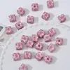 Borde Doble Estampado de Rosas Cuadradas Perlas Vintage Rosa Inglés Perlas Sueltas Hecho a Mano DIY Cadena para Teléfono Colgante para Bolso