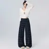 Calça Larga Casual Retrô Americana de Cintura Alta com Caimento, Xadrez Grosso Reta Longa para Mulheres, Outono e Inverno, Atacado de Peça Única