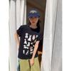 Camiseta de Manga Corta de Algodón Puro para Mujer Camiseta de Manga Media con Estampado Infantil Europeo y Americano Top Tee Chico de Hong Kong Masculino Literario Verano Estudiante