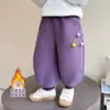 Calças de Lã para Meninas Outono e Inverno 2025 Novas Calças de Moletom Casuais Quentes para Crianças Calças de Bebê com Punho de Lã Tendência