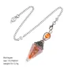 Pêndulo de Cristal Transfronteiriço com Pedra Triturada e Resina, Cor Cobre Vermelho Antigo, Cone Hexagonal de Ponta Única, Acessório de Yoga Meditação, Pêndulo de Frequência Ajustável