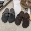 Meias Pantufas Meia-Calça de Lã Feltro para Mulheres Estilo Coreano Cinza Brisa Noturna Pantufas Slip-On Retrô Sapatos Birkenstock com Solado Grosso para Uso Externo Feminino