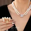 Collar Magnético de Perlas con Saturno Incrustado de Diamantes y Perlas de Doble Capa, Cadena para Clavícula de Lujo Ligero de Nicho, Exquisito y Elegante Accesorio para el Cuello Estilo Palacio