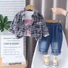Ropa Infantil Transfronteriza Otoño Nuevo Estilo Niños Bebés Niños Traje Tie-Dye Cuadros Casual Manga Larga Tres Piezas Conjunto de Moda