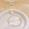 Pulseira/Colar de Aço Titânio com Grão de Ouro Oval Pérola para Mulheres Ins Celebridade da Internet Design de Nicho Joia da Moda que Não Desbota