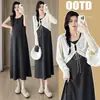 Em estoque 2024 Outono Novo Vestido Solto Simples de Moda para Gestante Vestido de Maternidade Duas Peças Vestido Evasê