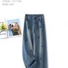 Jeans rectos de diamantes de imitación de alta gama para mujer 2025 Primavera y Otoño Nuevo Popular Suelto Adelgazante Bordado de Lazo Pantalones de Pierna Ancha