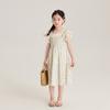 Falda Floral para Niña Verano Atmósfera Dulce Vestido Floral Cintura Alta Delgado Bebé Falda Línea A Mangas Abullonadas