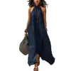Vestido longo de alça europeu e americano estilo hot girl para férias femininas, sem costas, franzido, solto, ombro a ombro, vestido boêmio transfronteiriço para mulheres