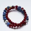 [Azúcar Azul Frutos Rojos] Pulsera de Cristal Natural con Piedra de Cristal Azul y Ágata Roja para Mujer, Pulsera Versátil de Regalo al por Mayor