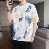 Camiseta de hombre de manga corta de verano ropa de marca de moda ins estilo Hong Kong moderna ins camiseta holgada estampada con oso combinable con todo