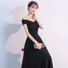 Vestido Longo de Ombro a Ombro Estilo Francês Feminino de Alta Qualidade Elegante Luxo Leve Vestido de Aniversário para Madrinha Estilo Princesa Simples Emagrecedor
