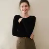 Tejido de punto de cuello redondo para mujer, Tejido de punto de lana sin costuras de cero presión, Tejido de punto versátil ajustado para usar debajo de otras prendas, Tejido de punto fino