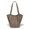 Bolso de Hombro Tipo Cesta Extra Grande de Cuero Genuino de Alta Calidad, Piel de Vaca de Primera Capa, Bolso Bandolera Tipo Cubo de Gama Alta y Exquisito para Mujer