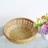 Cesta de bambú de tres piezas con boca hueca de ratán y fondo plano, cesta de seda verde de bambú tejida a mano, cesta de bambú tejida con flores, cesta de frutas para el hogar