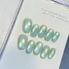 Uñas Portátiles Puras Hechas a Mano, Verde Hielo Transparente Pura Lustre Fototerapia Ojo de Gato Blanqueamiento y Frescas Parches de Uñas Postizas para Chica Disponibles para Venta al por Mayor