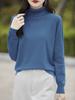 Suéter Gola Alta 100% Algodão Manga Longa Feminino Macio Ajuste na Pele Solto Casual Base Fino
