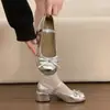 2026 Novo Estilo Sapatos de Couro de Salto Alto Bloco Bico Redondo, Antiderrapantes, Estilo Vintage Retro Suave, Sapatos Mary Jane com Laço para Mulheres
