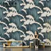 Papel de parede abstrato japonês pintado à mão estilo retrô com ondas para sala de estar, fundo de TV, mural decorativo de parede para tatame