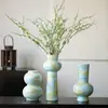 Conjunto de Vasos Cerâmicos Verde Claro Esmaltados em Nuvem de Jingdezhen, Vaso Cerâmico Estilo Wabi-Sabi, Decoração de Gabinete de Entrada de Hotel, Frete Grátis