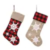 Suministros para decoración de calcetín de Navidad, aplique de cuadros rojo y negro en imitación de arpillera, bordado, bolsa de regalo para niños, decoración navideña