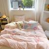 Conjunto de Cama Quatro Peças de Algodão Lavado Bordado para Meninas Puro Algodão Capa de Edredom 1.5m 1.8m Conjunto Três Peças de Algodão Puro Desenho Animado